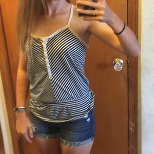 Aeropostale Black and White Striped Tank Top